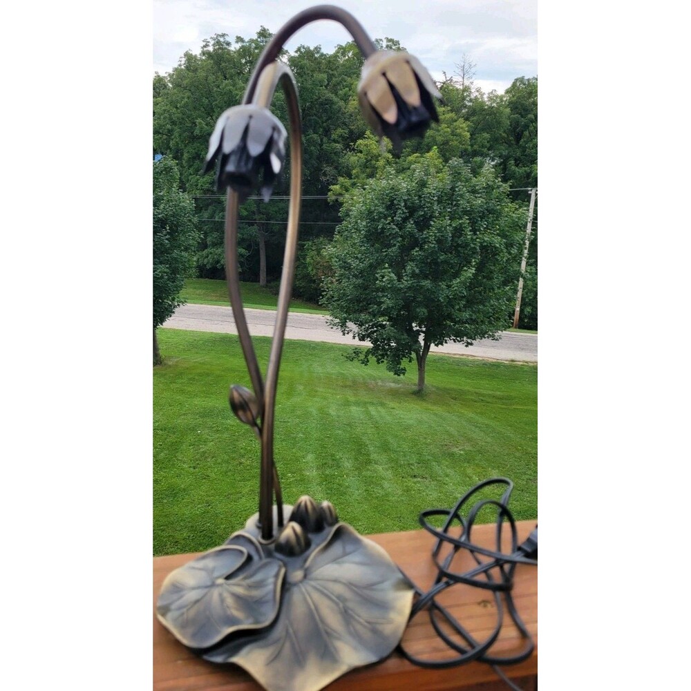 VTG Tulip Lily Pad Table Lamp Base 2 Arm Art Nouveau Style Works No shades READ